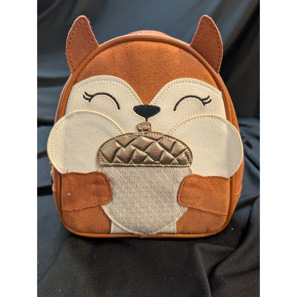 Bath & Body Works SQUIRREL empty cosmetic bag with faux leather velveteen-like